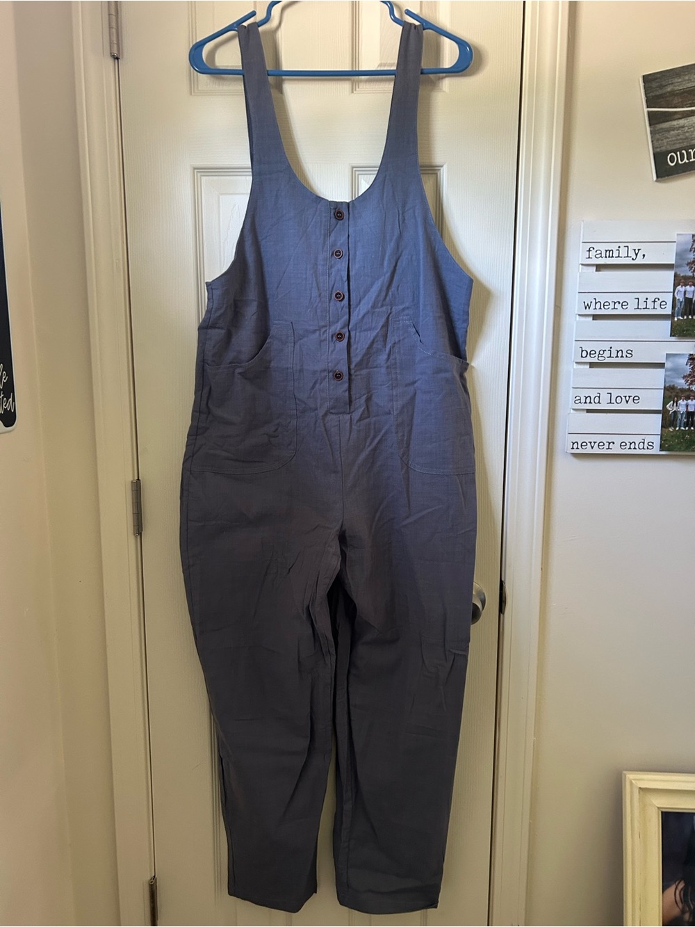 Women’s Button-Front Blue Overalls Jumpsuit